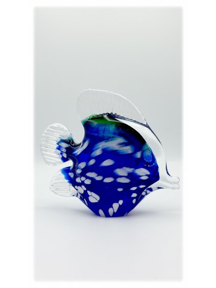 Skleněná ryba modrá s bílými fleky