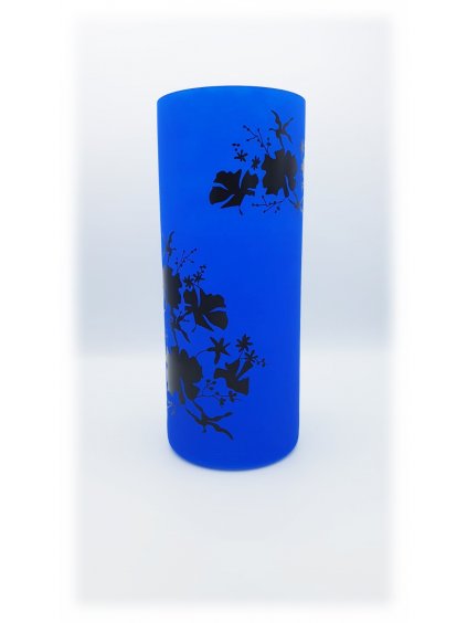 Skleněná váza s květinovým vzorem modrá