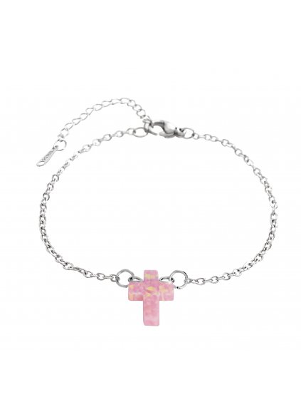 J61500932roOcelový náramek Opálkový křížek rosa