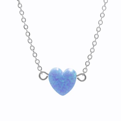 J61300931bl Ocelový náhrdelník Srdíčko opálové Blue