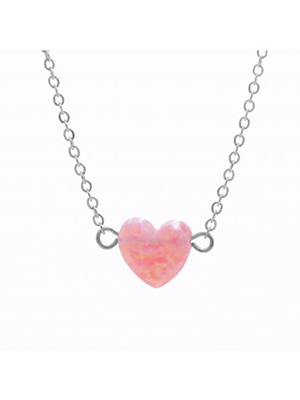 J61300931roOcelový náhrdelník Srdíčko opálové rosa