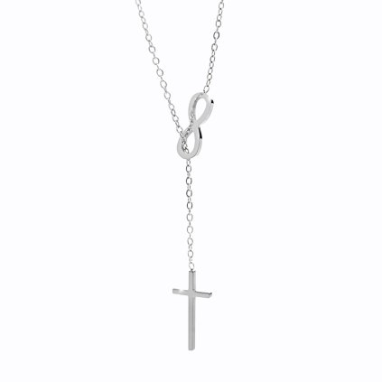 J61300922s Ocelový náhrdelník Nekonečno s křížkem