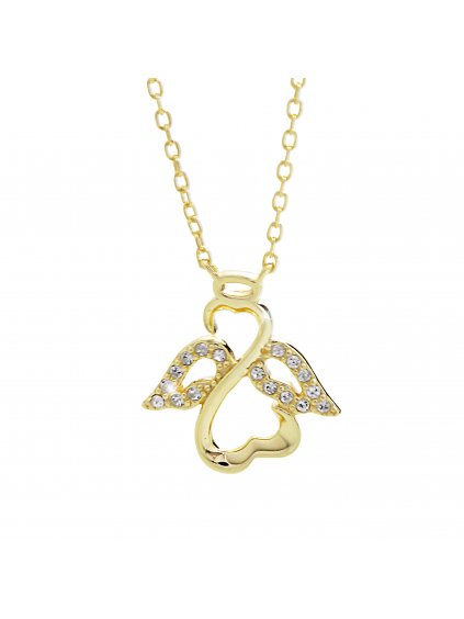 J92300406g crStříbrný náhrdelník Andílek se zirkony crystal gold