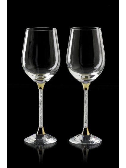 Křišťálové sklenice víno 2ks noha s krystalky SW01 (Barevné provedení Stříbro)