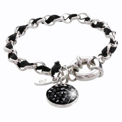 J61500317jet Náramek Stuha propletená s kameny Swarovski® Jet Mix