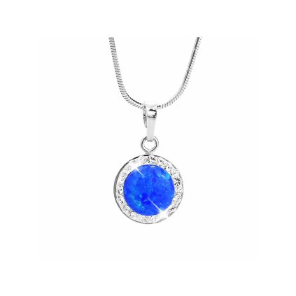 J92300025Blb Stříbrný řetízek s opálem a křišťálky Swarovski® Opal Round blue Itym opalem a krystaly swarovski dark blue velky stribro 925 1000