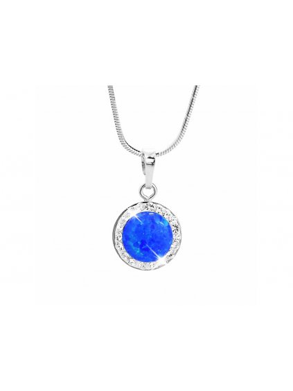 J92300025BlbStříbrný řetízek s opálem a křišťálky Swarovski® Opal Round blue Itym opalem a krystaly swarovski dark blue velky stribro 925 1000