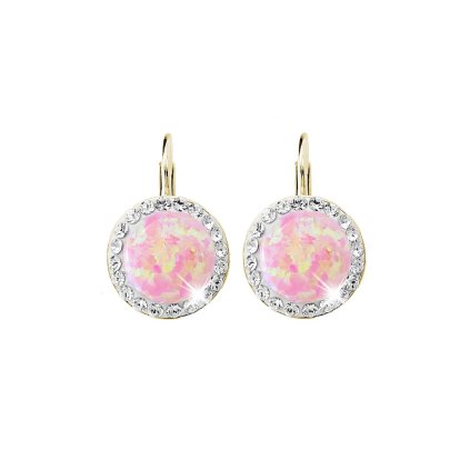 J92400025rog Stříbrné náušnice s opálem a křišťálky Swarovski® Opal Round rosa goldJ92400025rognice klapky s kulatym opalem a krystaly swarovski rose velke stribro 925 1000