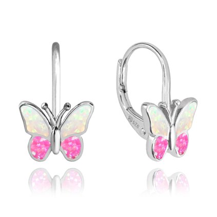 Dětské stříbrné náušnice Motýlek s opálkem J18100ro