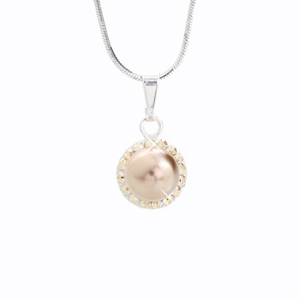J91300005BR Stříbrný náhrdelník s půlperlou a kameny Swarovski® components brown