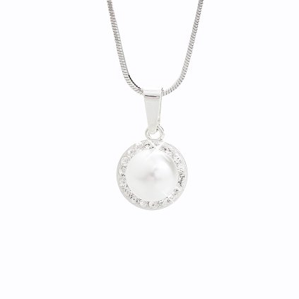 J91300005CR Stříbrný náhrdelník s půlperlou a kameny Swarovski® components crystal