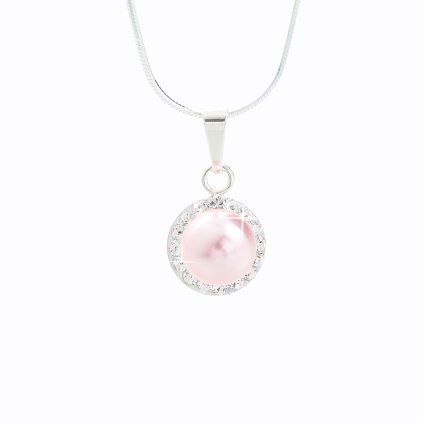 J91300005ROSA Stříbrný náhrdelník s půlperlou a kameny Swarovski® components rosa