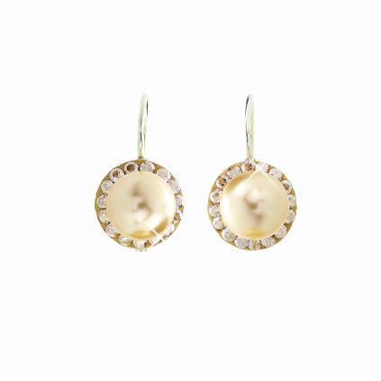 J91400005G Stříbrné náušnice s půlperlou a křišťálky Swarovski® components gold