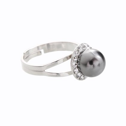 J91700005STEEL Stříbrný prsten s perlou a křišťálky Swarovski® components steel Stříbrný prsten s perlou a křišťálky Swarovski® components I.