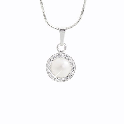 J92300022cr Stříbrný řetízek s půlperlou a křišťálky Swarovski crystal