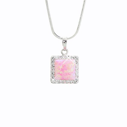 J92300027RO Stříbrný řetízek s opálem a křišťálky Swarovski kostička rosaSwarovski® components Opal Square I.