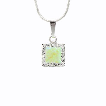 J92300038GREEN Stříbrný řetízek s opálem a křišťálky Swarovski kostička greenwarovski® components Opal Square II.