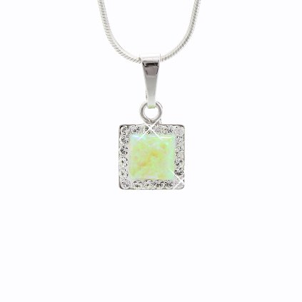 Stříbrný řetízek s opálem a křišťálky Swarovski® components Opal Square II.