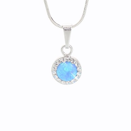 Stříbrný řetízek s opálem a křišťálky Swarovski® components Opal Round II.