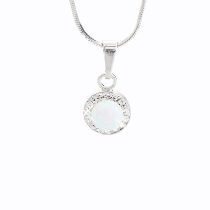J92300040WH Stříbrný řetízek s opálem a křišťálky Swarovski whiteSwarovski® components Opal Round II.