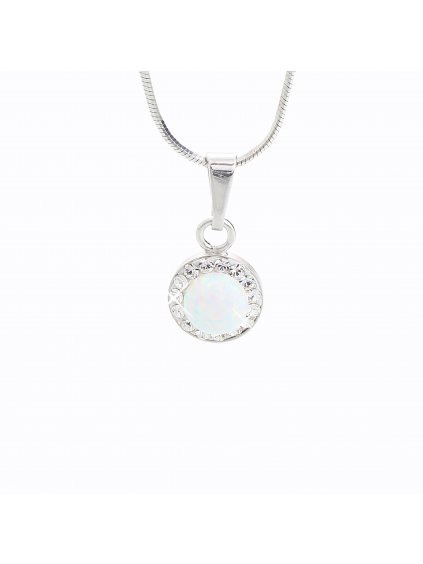 Stříbrný řetízek s opálem a křišťálky Swarovski® components Opal Round II.