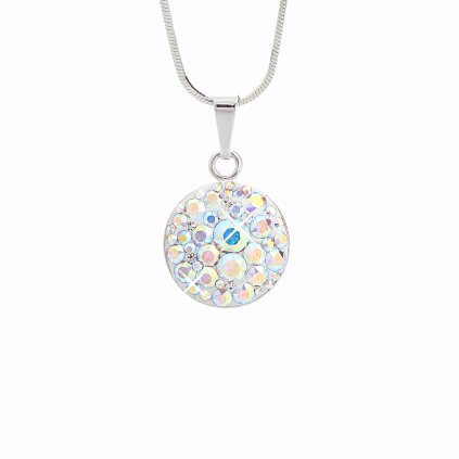 Stříbrný řetízek s přívěskem Swarovski components Round AB mixki® components Round III.