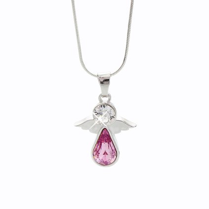 J92300114RO Stříbrný řetízek s andílkem Swarovski rosa