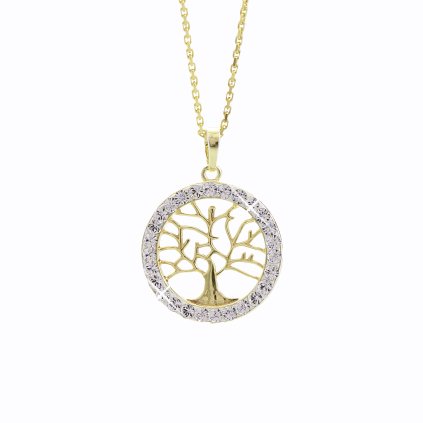 J92300118g Stříbrný řetízek a talisman Strom života Swarovski components gold