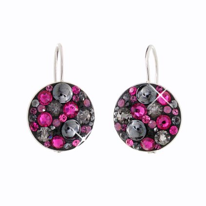 J92400073FUCH Stříbrné náušnice Swarovski® components Round fuchsia