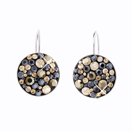 J92400073GJETMIX Stříbrné náušnice Swarovski components Round jet mix