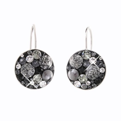 J92400073JETROCK Stříbrné náušnice Swarovski components Round jet rock
