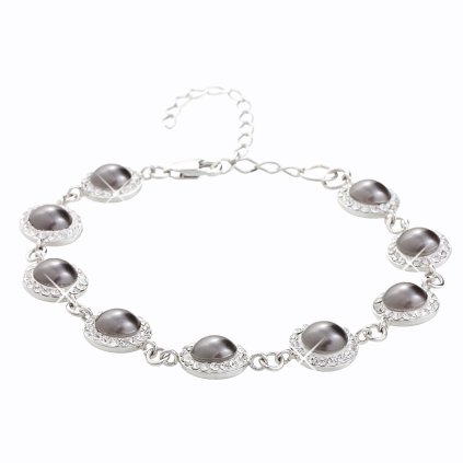 J92500022CR Stříbrný náramek s půl perlemi a křišťálky Swarovski white