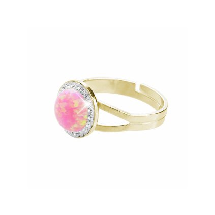 J92700025rog Stříbrný prsten s opálem a křišťálky Swarovski® components Opal Round rosa golden s kulatym opalem a krystaly swarovski rose velky stribro 925 1000