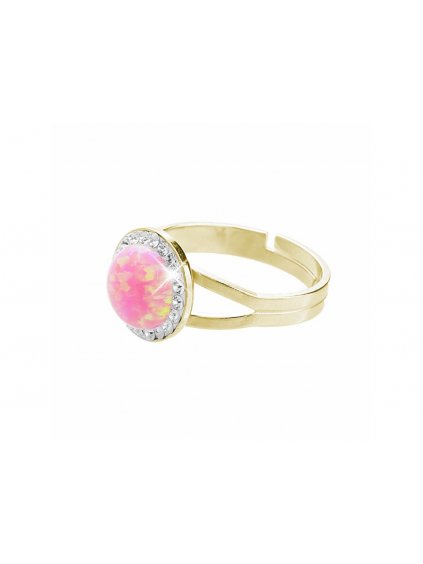 J92700025rogStříbrný prsten s opálem a křišťálky Swarovski® components Opal Round rosa golden s kulatym opalem a krystaly swarovski rose velky stribro 925 1000