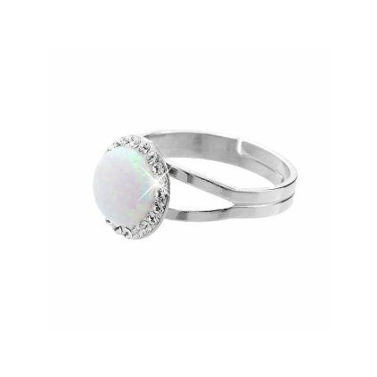 J92700025WH Stříbrný prsten s opálem a křišťálky Swarovski® components Opal Round white