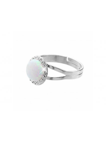 J92700025WH tříbrný prsten s opálem a křišťálky Swarovski® components Opal Round white