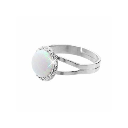 J92700025WH tříbrný prsten s opálem a křišťálky Swarovski® components Opal Round white