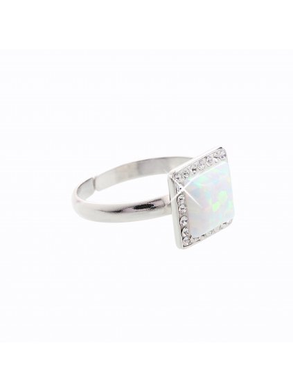 Stříbrný prsten s opálem a křišťálky Swarovski® components Opal Square I.