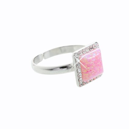 J92700027RO Stříbrný prsten Kostka s opálem rosa a křišťálky Swarovskiwarovski® components Opal Square I.