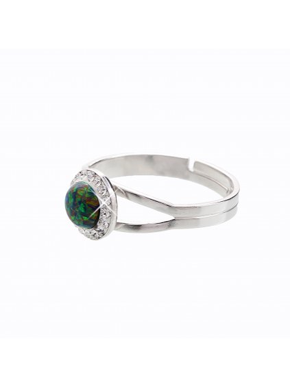 Stříbrný prsten s opálem a křišťálky Swarovski® components Opal Round II.