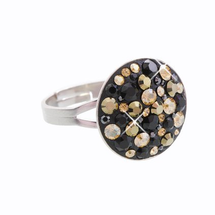 J92700074MIXJET Stříbrný prstýnek Swarovski components Round jet mix