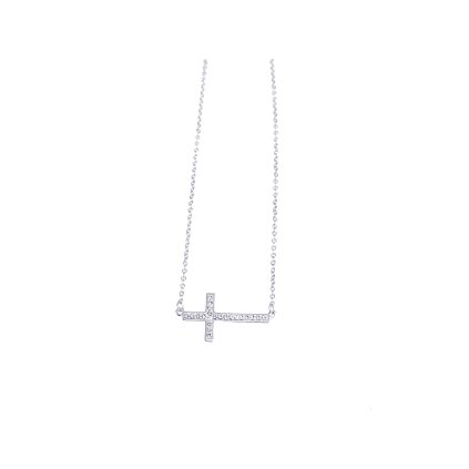 J92300143crStříbrný řetízek s křížkem naležato Swarovski