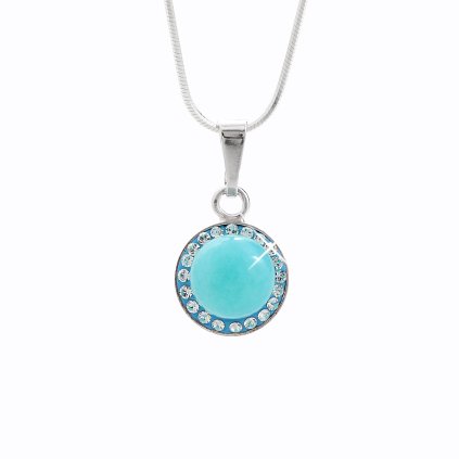 92300148aq Stříbrný náhrdelník s opálem a křišťálky Swarovski® components Opal Round III.