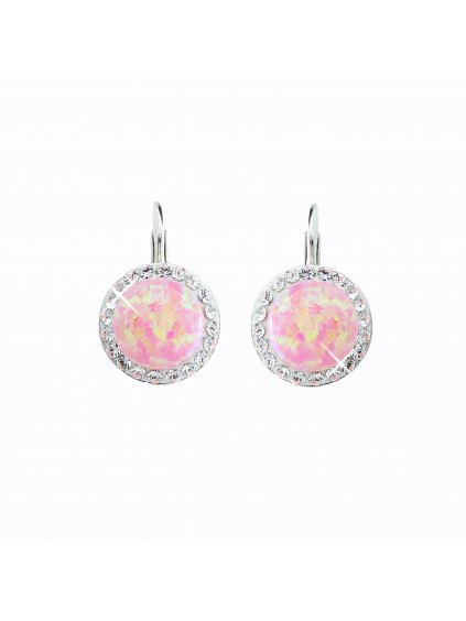 J92400025ro Stříbrné náušnice s opálem a křišťálky Swarovski® Opal Round rosa