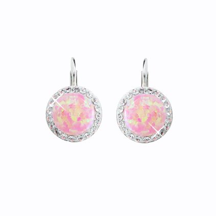 J92400025ro Stříbrné náušnice s opálem a křišťálky Swarovski® Opal Round rosa