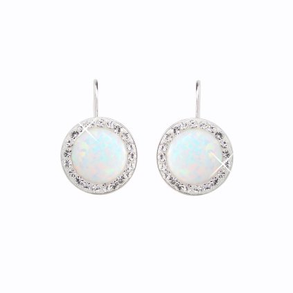 J92400025wh Stříbrné náušnice s opálem a křišťálky Swarovski® Opal Round white