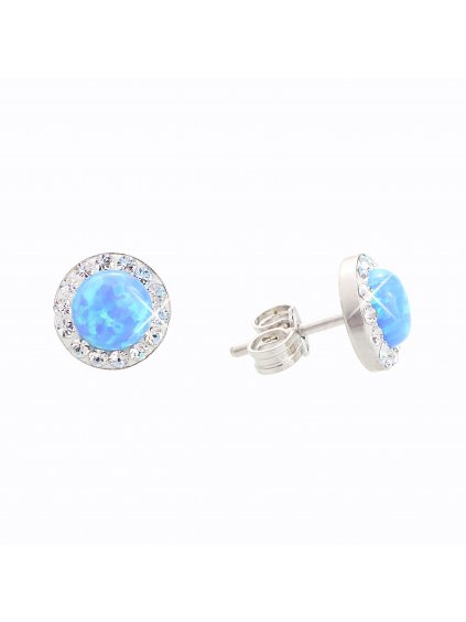 92400040bl Stříbrné náušnice s opálem a křišťálky Swarovski® components Opal Round II.