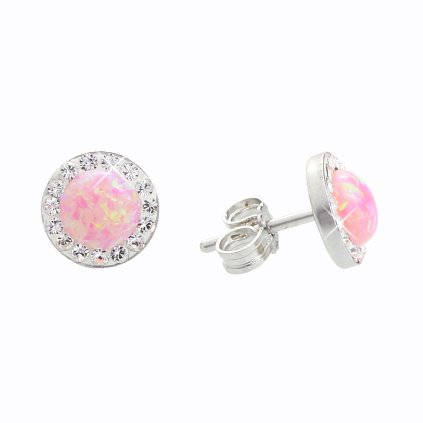 J92400040ro Stříbrné náušnice s opálem a křišťálky Swarovski rosa Stříbrné náušnice s opálem a křišťálky Swarovski® components Opal Round II.