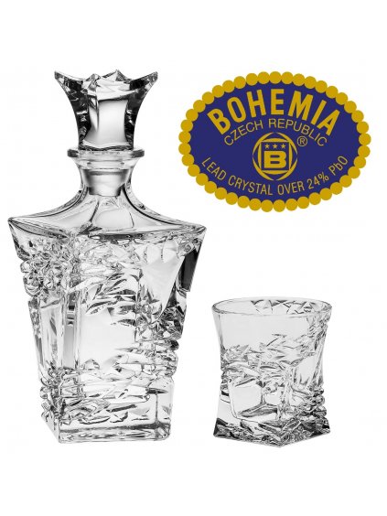 Whiskey set láhev + 6ks sklenic - křišťálové sklo Bohemia Crystal
