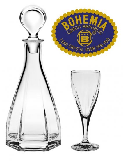 Skleněná láveh + set 6ks sklenic - křišťálové sklo Bohemia Crystal